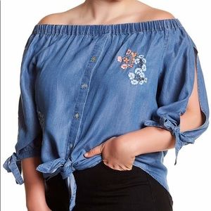 Want & Need Off Shoulder Patch Plus Blouse (1x)